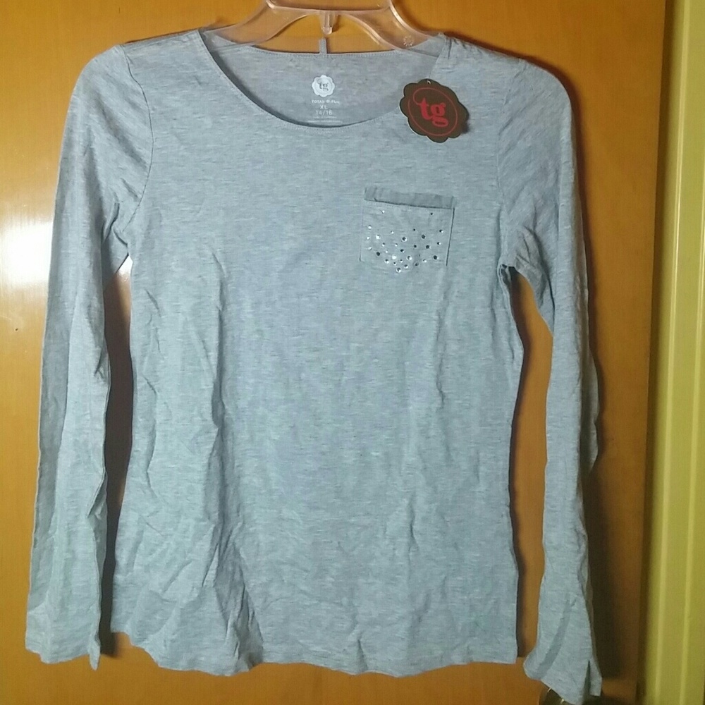 Total Girl XL 14/16 Long Sleeve Grey T-Shirt
